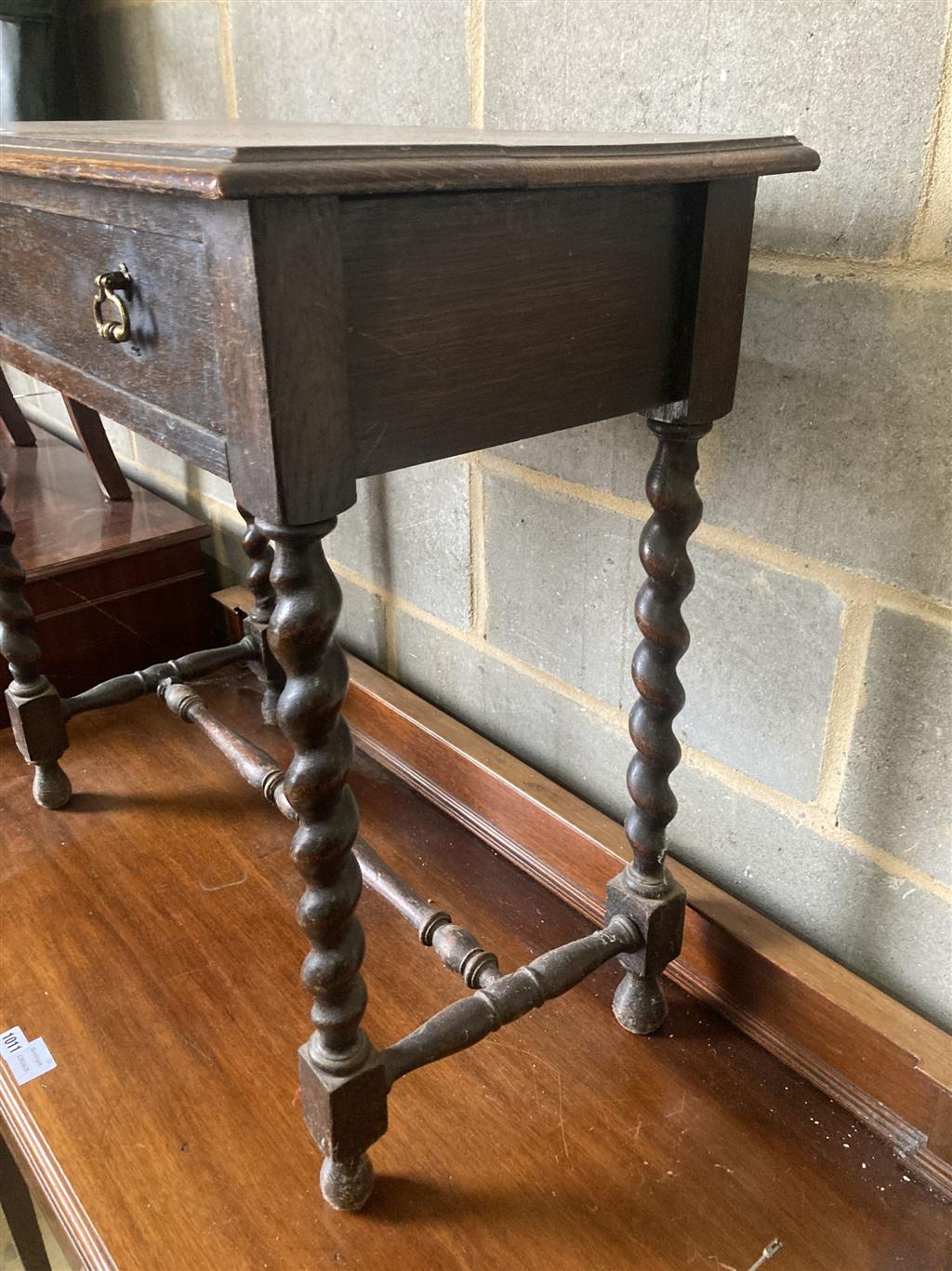 A 17th century style oak side table, width 76cm, depth 40cm, height 73cm